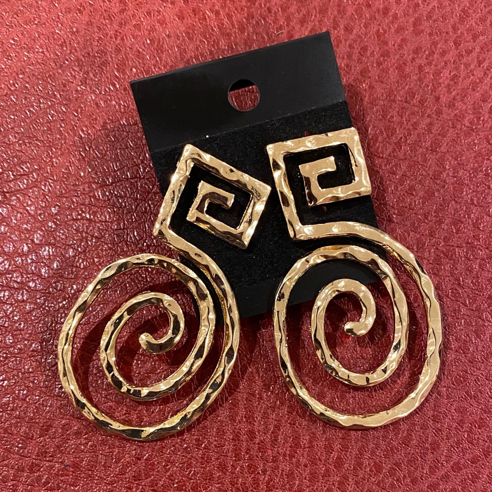 Gold Spiral Drop Earrings - Picture 3 of 4